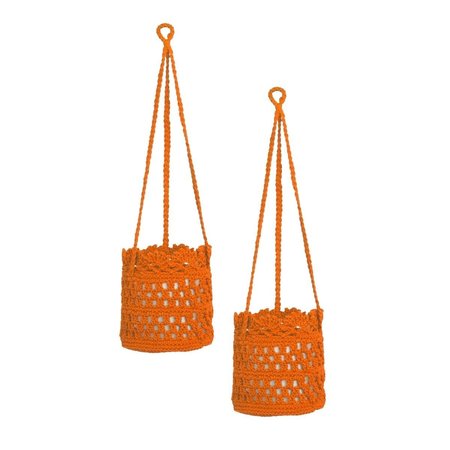 HERITAGE LACE 6 x 6 x 6 in. Mod Crochet Hanging Baskets, Orange - Set of 2 MC-1075O-S